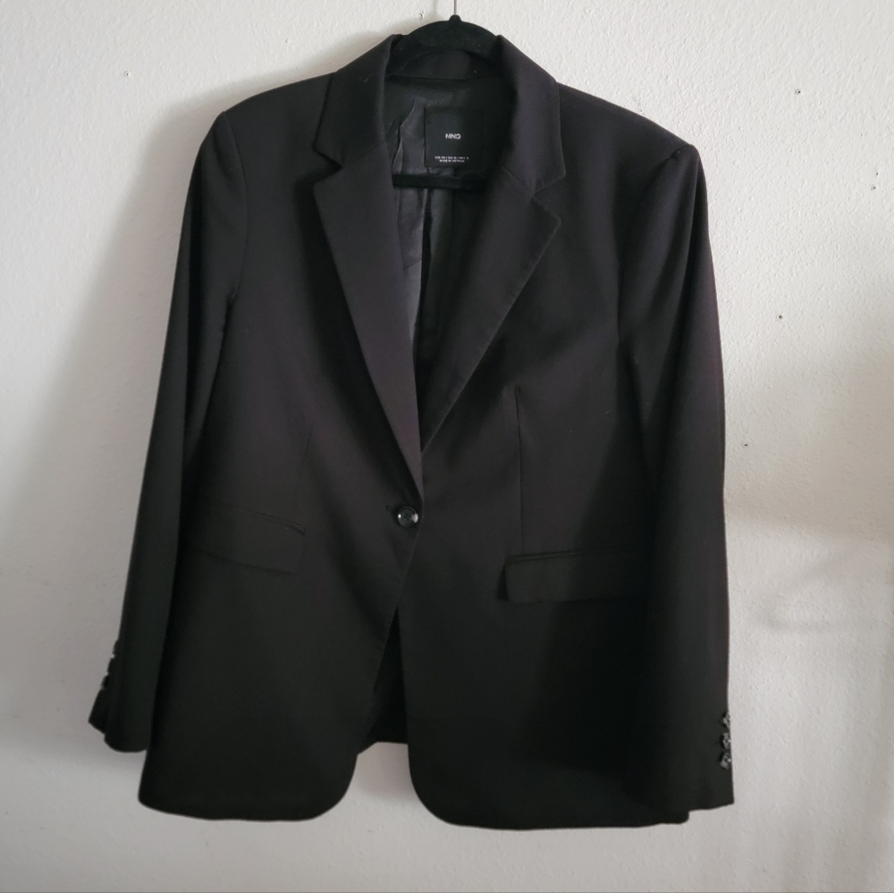 Mango Straight Fit One-Button Suit Blazer Size 14